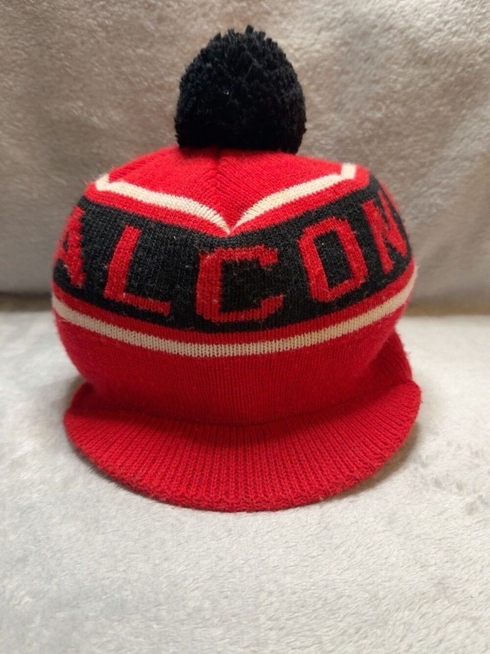 Atlanta Falcons Mitchell & Ness Rerun Knit Visor Beanie Pom Hat NFL Red Black